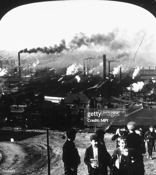 Group of boys overlooking the Homestead steel plant in Pittsburgh.