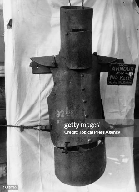 The makeshift suit of armour worn by Australian folk hero and bushranger Ned Kelly, during his years as an outlaw from the British authorities.