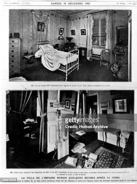 The bedroom and dressing room in the Steinheil house on the morning after the murders. Jeanne-Marguerite Steinheil was accused of murdering her...