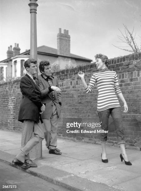 Presenter Peter Murray, former boxer Freddie Mills and Josephine Douglas at Shepherd's Bush, London, rehearsing their roles as Teddy Boys for an...