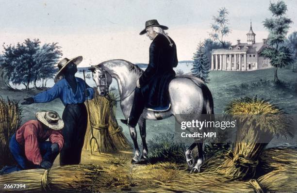 George Washington talks to a slave on his Mount Vernon estate .