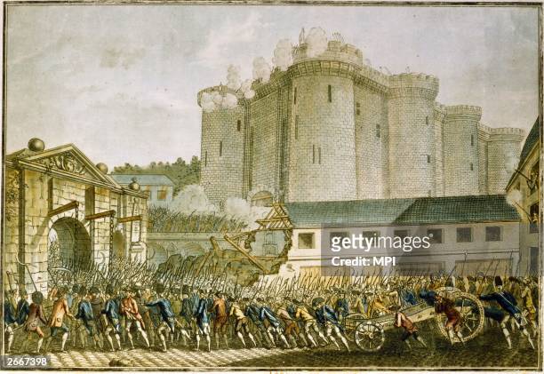 Storming of the Bastille, Paris, during the French Revolution by a mob helped by Royal troops.