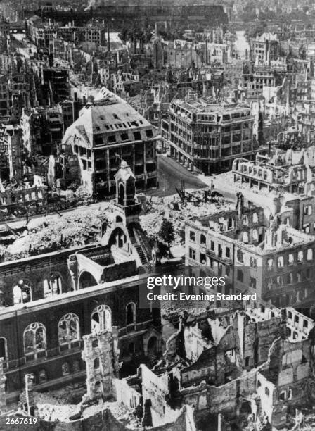 The ruins of Dresden after the Allied bombing raid.