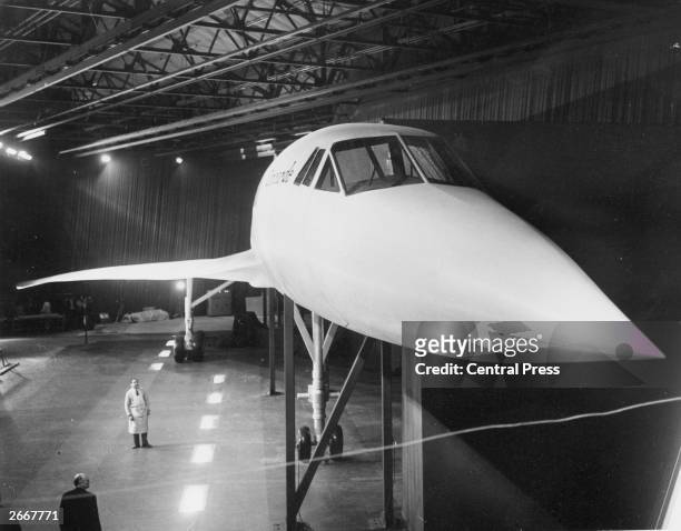 Mock up of the new Anglo-French supersonic passenger plane, Concorde, at Filton, Bristol, 25th February 1967.