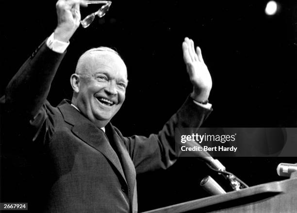 Dwight D Eisenhower, American General and 34th President of the United States, on his re-election as president. Original Publication: Picture Post -...