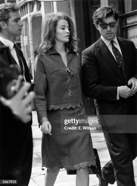 Christine Keeler arriving at court to stand trial for obstructing the course of justice in the case of Aloysius 'Lucky' Gordon who was imprisoned for...
