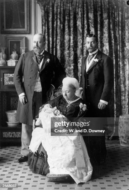 The christening of Prince Edward Albert of York , with his father, grandfather and great grandmother at the White Lodge, Richmond Park, London, 16th...