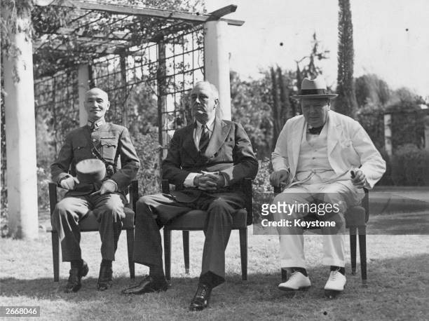 Chinese nationalist leader Chiang Kai-Shek , US President Franklin D. Roosevelt and British Prime Minister Winston Churchill at the Cairo Conference,...