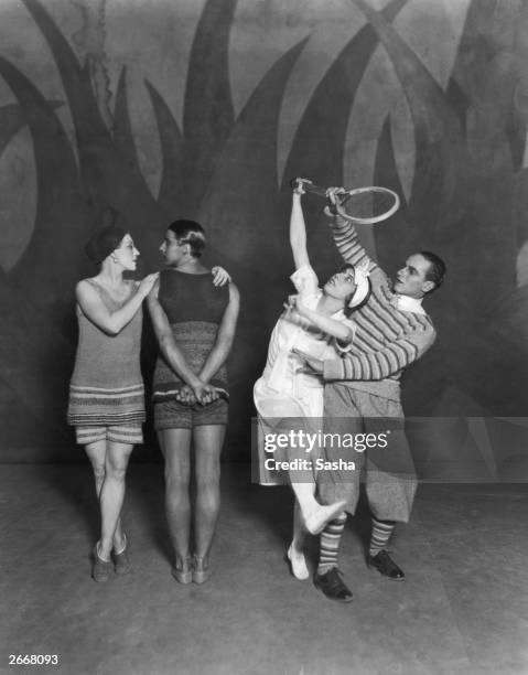Lydia Sokolova , Anton Dolin , Bronislava Nijinska and Leon Woizikowsky in the Diaghilev Ballets Russes production of 'Le Train Bleu', London. Billed...