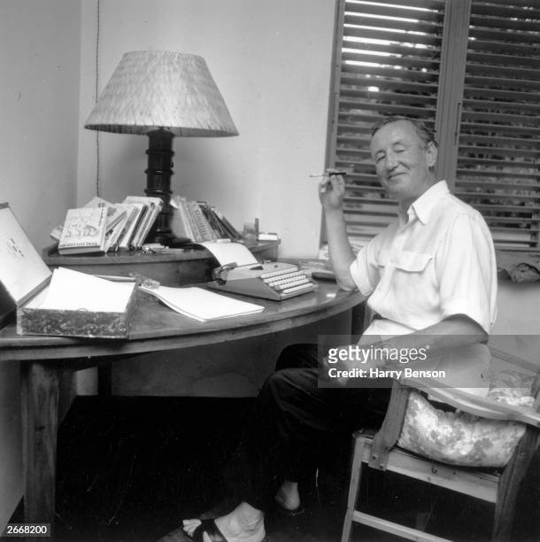 British spy writer Ian Fleming at his home, Goldeneye, in Jamaica.