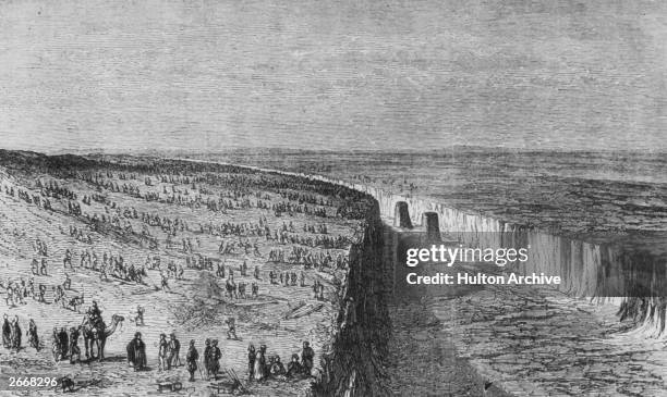 Workers on the banks of the Suez canal during its construction.