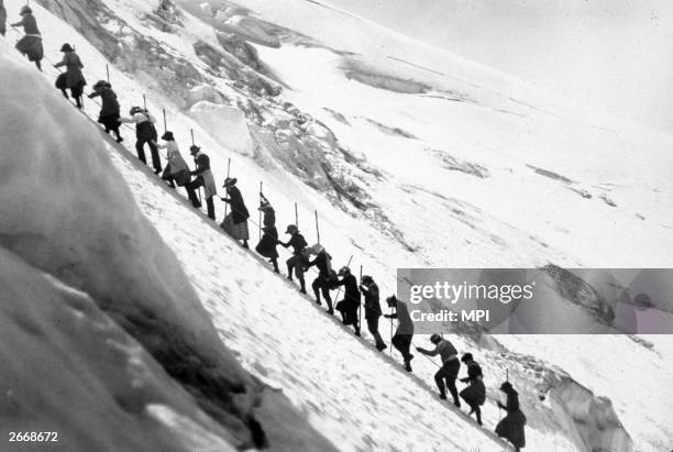 Group of climbers on their way to the summit of Mount Hood, Oregon.