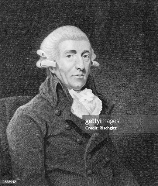 Austrian composer Franz Joseph Haydn . Original Artwork: Engraving after a painting by Hoppner.