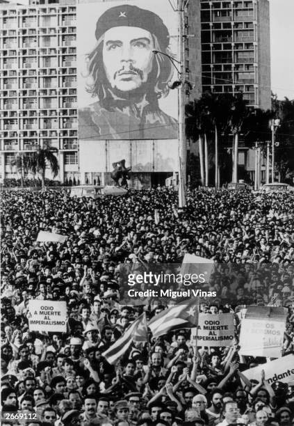 Mass rally in Revolution Square, Havana, Cuba, to pay tribute to twenty four Cubans who were killed during the American invasion of Grenada. A large...