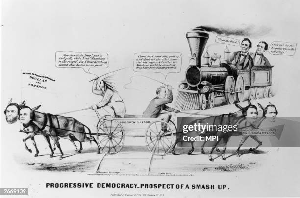 The 1860 Presidential Election - the Lincoln and Hamlin election 'train' looks set to split the 'Democratic platform' in two. The Democrats' platform...