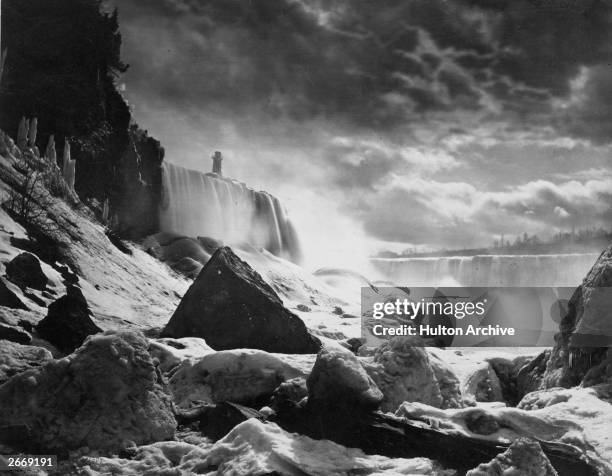 Niagara Falls on the border between Canada and the USA in winter.