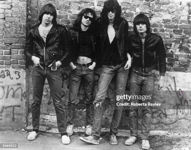 American punk rock group The Ramones. Left to right: Johnny Ramone Tommy Ramone, Joey Ramone and Dee Dee Ramone .