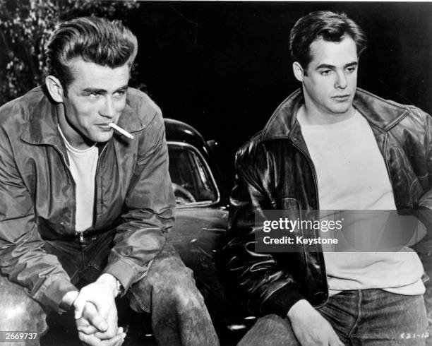 Movie icon James Dean and co-star Corey Allen in a scene from the Warner Brothers movie 'Rebel Without A Cause'.