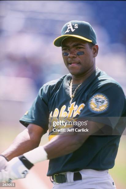 Infielder Miguel Tejada of the Oakland Athletics in action during a spring training game against the Milwaukee Brewers at the Maryvale Baseball Park...