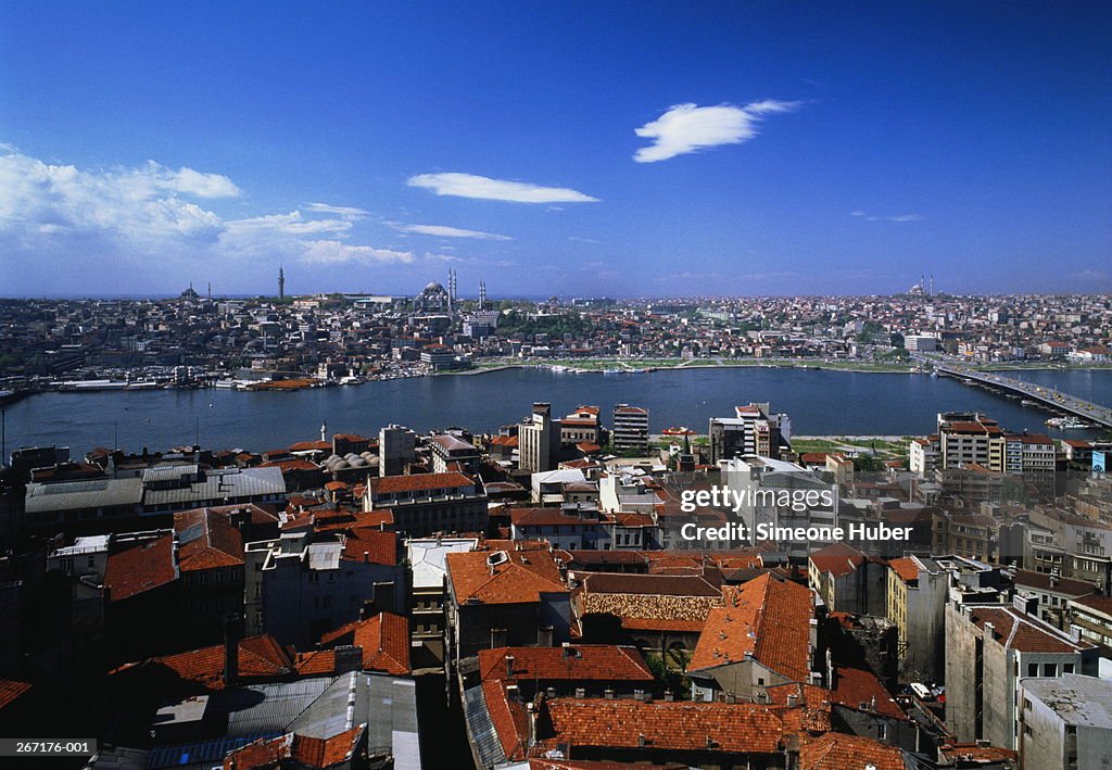 Turkey,Istanbul,view of city centre showing Suleymaniye Mosque