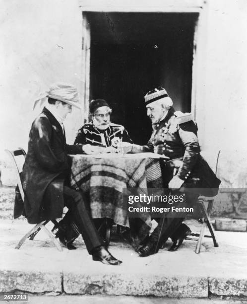 The War Council's commanders-in-chief of the Allies, Lord Raglan, Omar Pasha and General Pelisier having a meeting during the Crimean war.