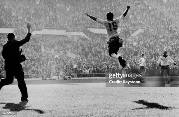 Brazilian player Zito celebrates scoring the second goal for Brazil during the 1962 World Cup final in Santiago, Chile. Brazil beat Czechoslovakia...