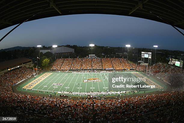 General view of Reser Stadium during the first quarter of the game between the Arizona State Sun Devils and the Oregon State Beavers on September 27,...