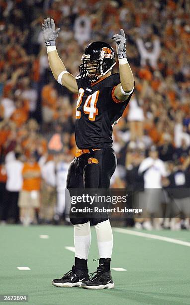 Sabby Piscitelli of the Oregon State Beavers celebrates after a touchdown against the Arizona State Sun Devils on September 27, 2003 at Reser Stadium...