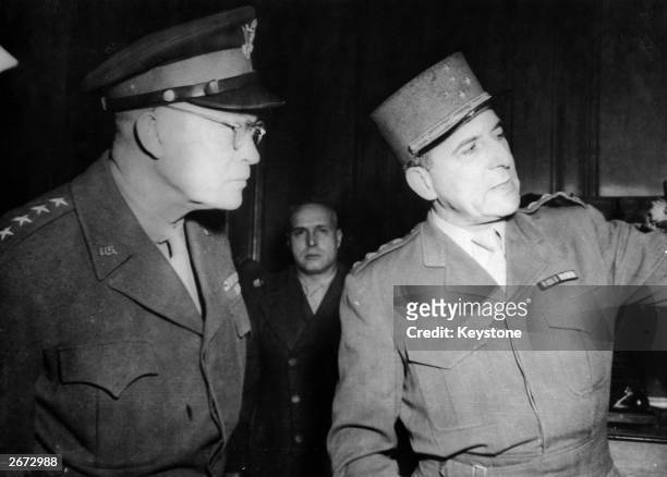 American General Dwight D Eisenhower with General De Lattre De Tassigny on the 1st French Army front. Eisenhower was later elected the 34th President...