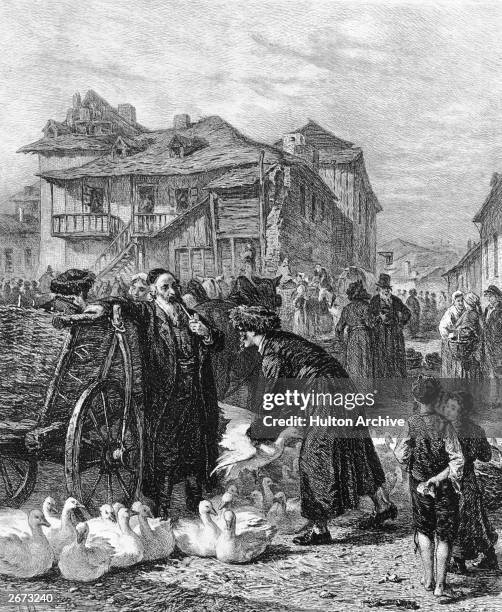 The goose market in Krakow, Poland. Original Artwork: Engraving by Unger after A Schonn.