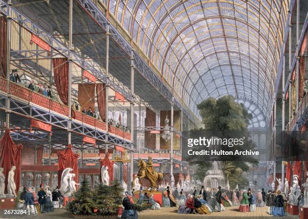 The Transept at the Great Exhibition in Crystal Palace, the glass and iron building designed by Joseph Paxton, at Hyde Park, London. Original...