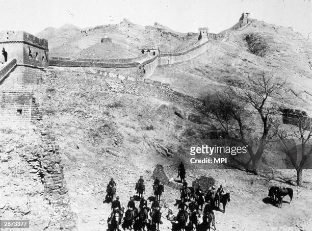 Cavalrymen in front of the Great Wall of China during the Boxer rebellion.