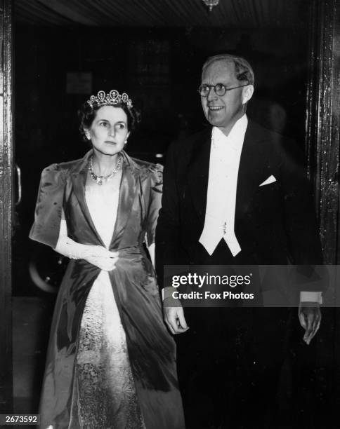 Ambassador to Britain, Joseph Kennedy and his wife, Rose Kennedy attending a reception at the French embassy in London. Their son John became the...
