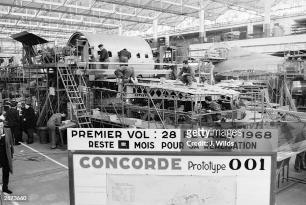 The Concorde prototype 001 under construction at the Sud Aviation factory in St Martin-Toulouse, France, March 1966.