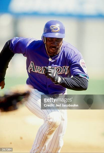 Outfielder Devon White of the Arizona Diamondbacks in action during a spring training game against the Colorado Rockies at the Tucson Electric Park...