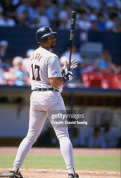 Infielder Tony Clark of the Detroit Tigers in action during a spring training game against the Cleveland Indians at the Chain of Lakes Park in Winter...