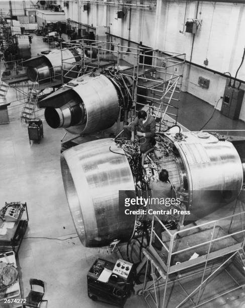 In production at Rolls Royce, Derby are these 48,000lb thrust RB 211-524 engines selected by Pan Am to power their Lockheed Tri Star-500 airliners.