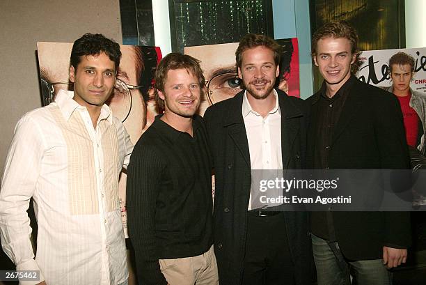 Actors Cas Anvar, Steve Zahn, Peter Sarsgaard and Hayden Christensen attend a special screening of the new film "Shattered Glass" on October 28, 2003...