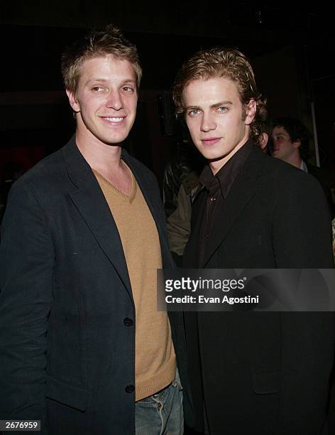 Producer Tove Christensen and his brother actor Hayden Christensen attend the "Shattered Glass" screening after-party at Hue, October 28, 2003 in New...