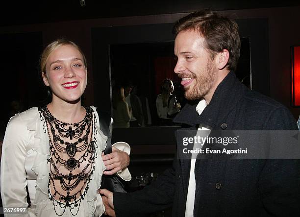 Actors Chloe Sevigny and Peter Sarsgaard attend the "Shattered Glass" screening after-party at Hue, October 28, 2003 in New York City.