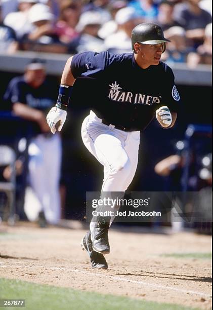 Infielder Alex Rodriguez of the Seattle Mariners in action during a spring training game against the Arizona Diamondbacks at the Peoria Sports...