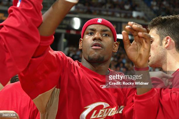 LeBron James of the Cleveland Cavaliers comes out during introductions for his NBA debut against the Sacramento Kings at Arco Arena October 29, 2003...