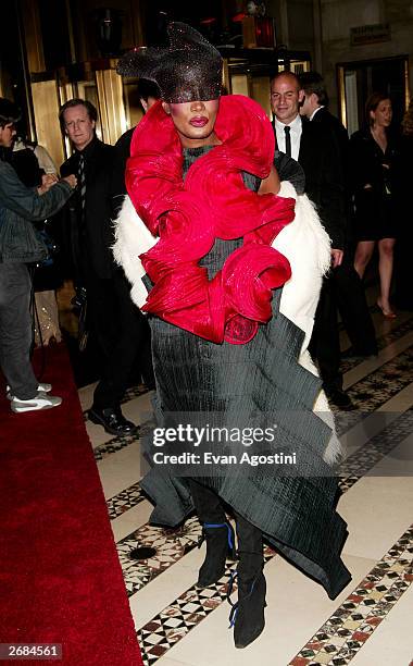 Singer Grace Jones attends The Fashion Group International's 20th Annual Night of Stars Awards Gala at Cipriani's 42nd Street October 30, 2003 in New...