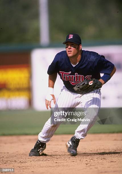 Infielder Doug Mientkiewicz of the Minnesota Twins in action during a spring training game against the Cincinnati Reds at the Hammond Stadium in Fort...