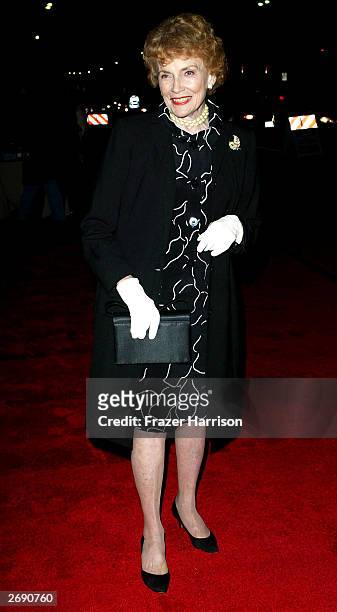 Actress Joan Leslie arrives for the William Holden Wildlife Foundation's 20th Anniversary 'Broadway goes to the Movies' concert held at the Los...