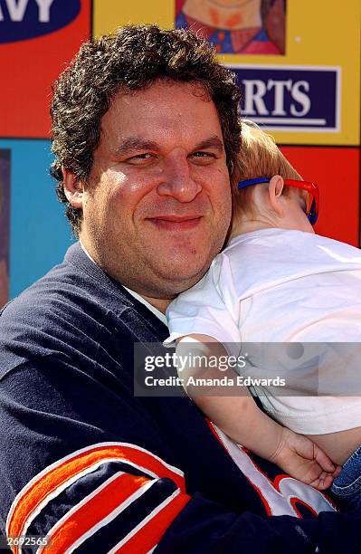 Actor Jeff Garlin and his son Duke arrive at P.S. Art's "Express Yourself 2003" Street Fair at 72 Market Street on November 2, 2003 in Venice,...