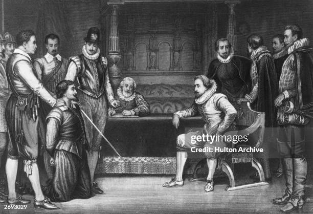 King James I interrogates Guy Fawkes about his part in the gunpowder plot to blow up Parliament, 1605. Engraved after a painting by J Ralston.