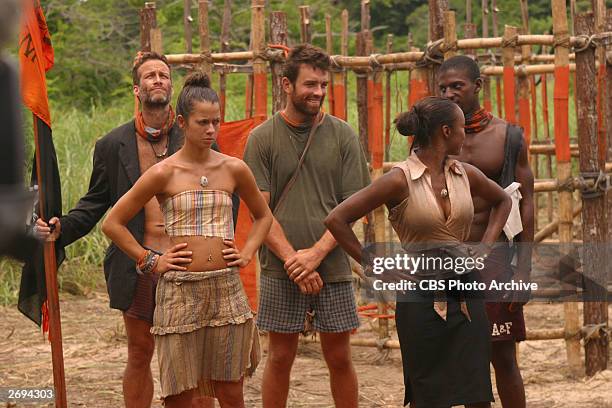 Publicity still from 'Survivor: The Pearl Islands' showing cast members Andrew Savage, Darrah Johnson, Ryan Opray, Tijuana Bradley and Osten Taylor...