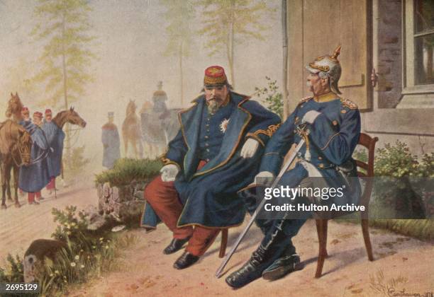 Prince Otto von Bismarck , Chancellor of Germany, meeting with the defeated and captured French Emperor Louis Napoleon III after the surrender of the...