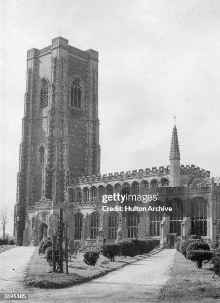 Lavenham church in Suffolk, the tower of which is a fine example of late fifteenth century perpendicular architecture.